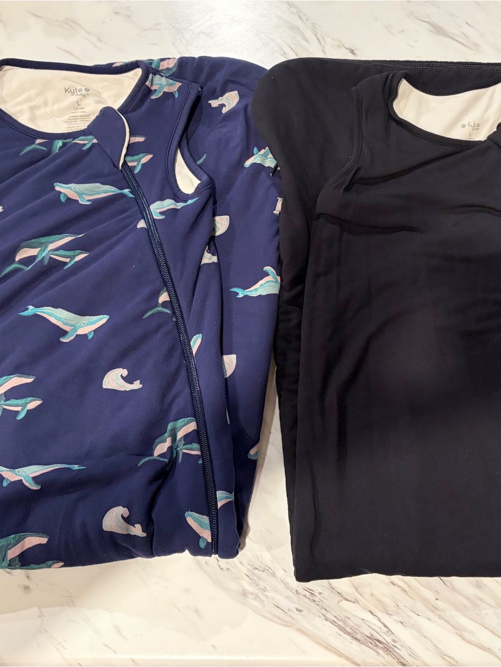 Kyte BABY Navy Whale Print and Solid Black Sleep Bags Size Large 1.0 TOG